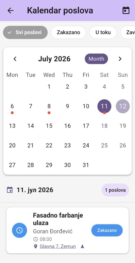Kalendar poslova u Majstor Hub