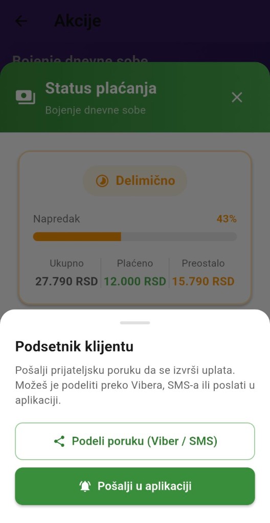 Podsetnik za plaćanje u Majstor Hub
